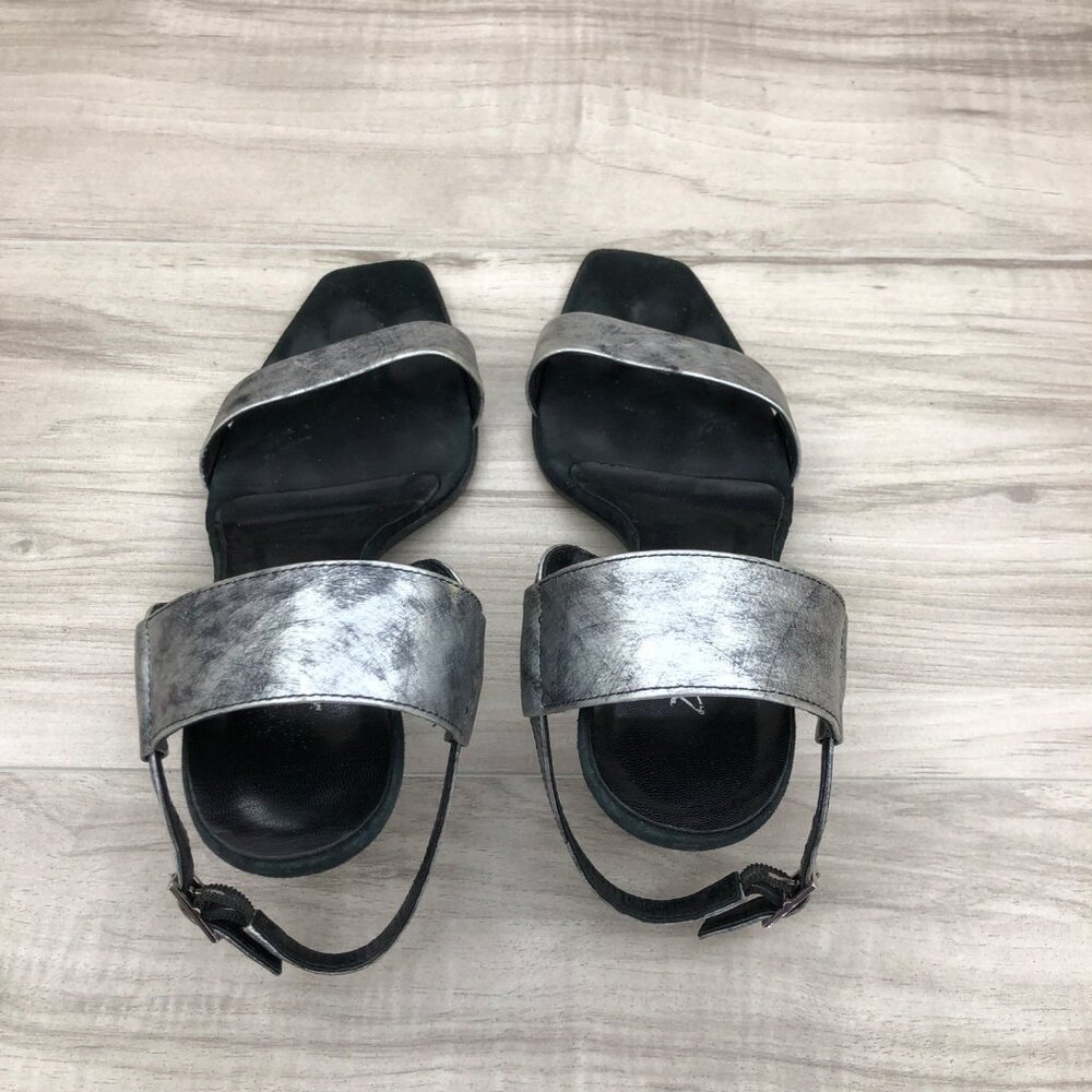 Zita Maria Heel Sandals Womens EU 37.5 Silver Leather Distressed Slingback Strap - Picture 9 of 14